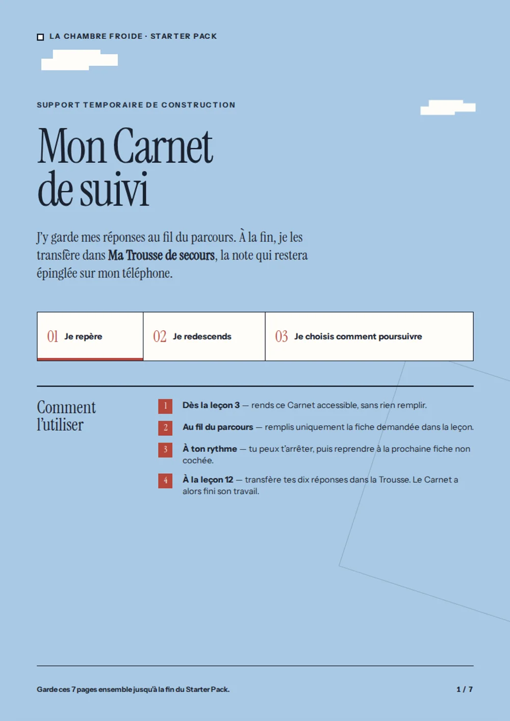 Couverture du carnet de suivi du Starter Pack.